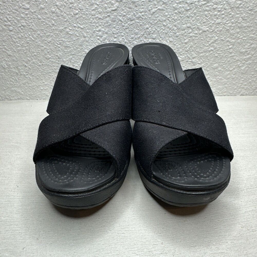 CROCS Black Wedge Sandal Mules - Picture 3 of 7